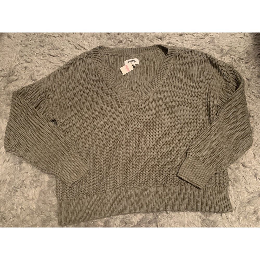 Victoria's Secret Olive Green V-Neck Chunky Knit Sweater